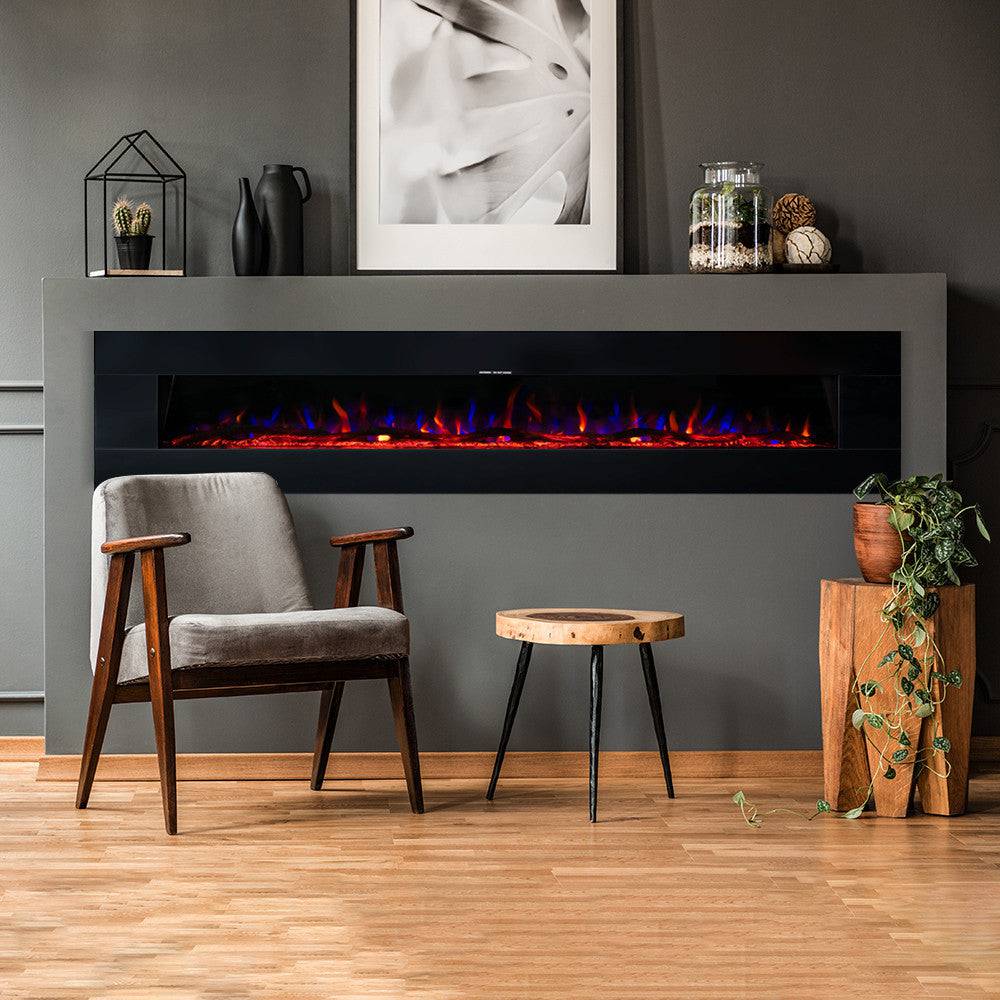 Luxurious 72'' XL Zara Black Wall-Mounted Electric Fireplace by EZEE GLOW - The Stove Depot IE